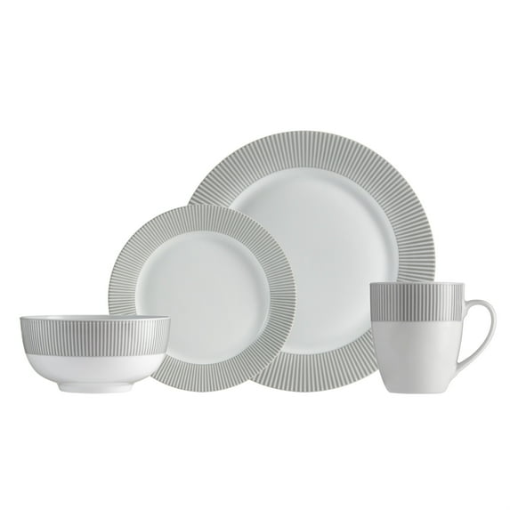 S & Co. Dinnerset 16PC Round Rim Grey Line