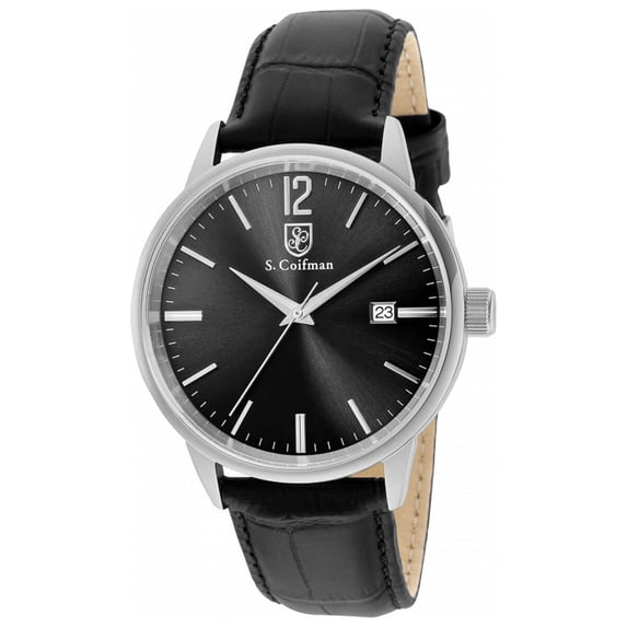 S. Coifman SC0517 Men's Black Dial Leather Strap Quartz Watch