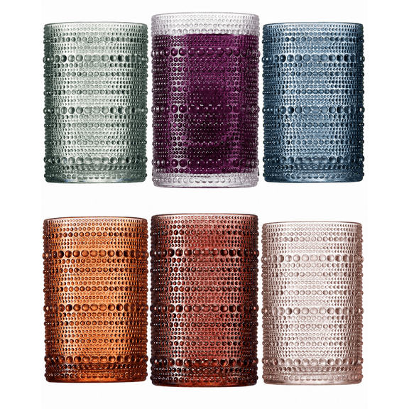 S Colored Hobnail Drinking Glasses Set of 6, 12oz Vintage Kitchen Glassware, Embossed Beaded Glass Cups, Water Glasses, Beaded Colorful Water Tumbler for Cocktail, Juice and Various Mixed Drinks
