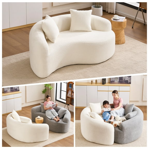 S-Curved Chenille Sectional Sofa, Dual-Depth 21.3" & 26.8", White, No Assembly, 400 lbs, 66.9" L, Compact for Small Spaces