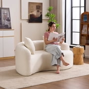 S-Curved Chenille Sectional Sofa, Dual-Depth Seating, Compact for Small Spaces, No Assembly Required, White