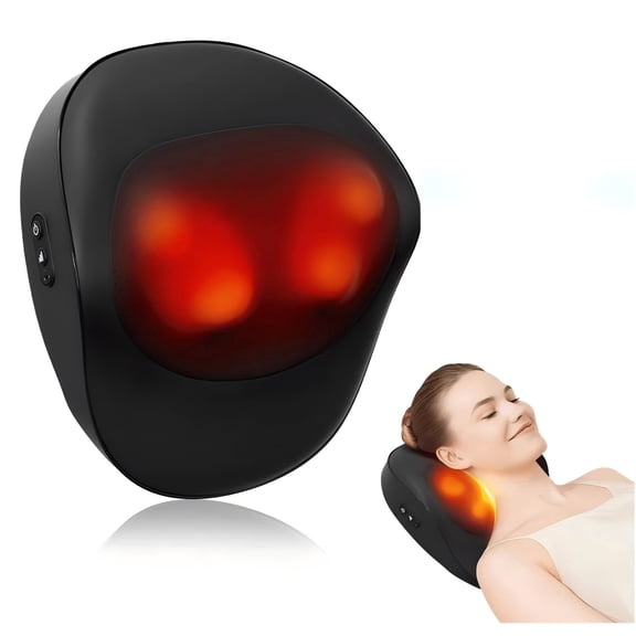 Generic S-Curved Contour Lumbar, Neck and Shoulder Shiatsu Kneading Massage Pillow w/ Warm Heat for Desk Chair, Sofa and Car Seat, Black