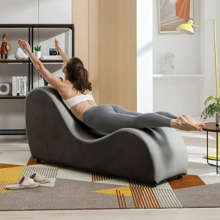 Brookwell Velvet Chaise Lounge for Adults, Ergonomic Tantric Yoga Chair, Dark Grey