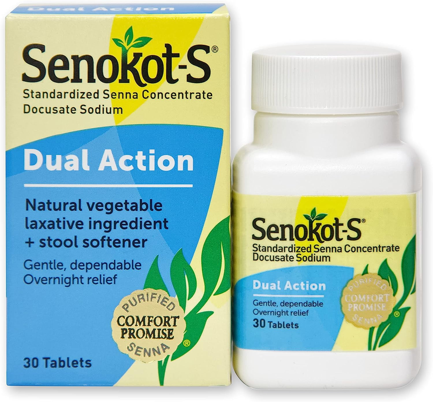 S Dual Action 30 Tablets, Natural Vegetable Laxative Ingredient Plus