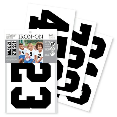 S.E.I. 5-inch Iron-on T-Shirt Numbers, Varsity Number Polyvinyl Heat Transfers, Black