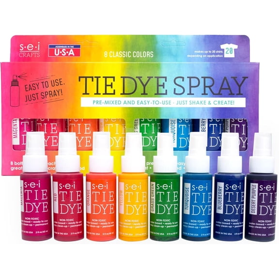 S.E.I. Classic Tie Dye Kit, Fabric Dye Spray Set, Easy Clean Up, Easy Application, Spray Tie Dye Kit - 8 Pack of Colors