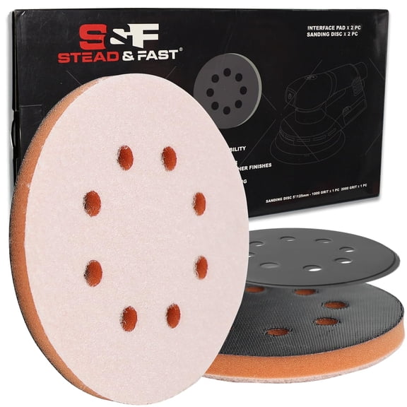 S&F STEAD & FAST 5 inch Orbital Sander Foam Pad 4 PCS, Interface Pad with 8 Hole