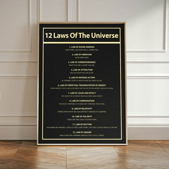 S For Gym Wall Decor - 12 Laws Of Universe Wall Art - Wall Art For Gratitude Sign - Office Art Home Decor, 12x18 UNFRAMED