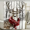 S Forest Deer Shower Curtain with Red Scarf Winter Bathroom Decor White