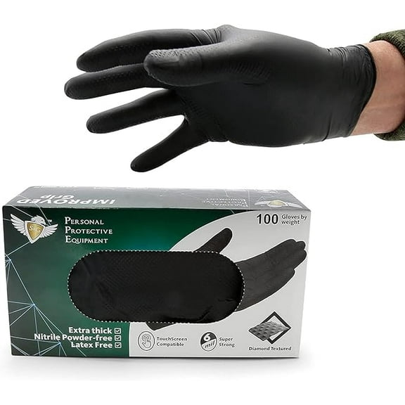 S&G Black Nitrile Gloves | 100 Pcs | Large | 6 Mil Heavy-Duty Latex & Powder Free - For Cleaning, Construction, Mechanic, Food Prep