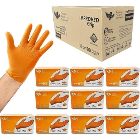 S&G Orange Nitrile Gloves Disposable Latex-Free 8Mil Thick Heavy Duty Powder-Free for Mechanics, Industrial | 1000 Pcs | Large
