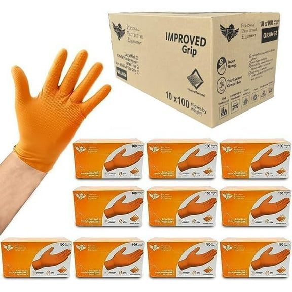 S&G Orange Nitrile Gloves Disposable Latex-Free 8Mil Thick Heavy Duty Powder-Free for Mechanics, Industrial | 1000 Pcs | Large