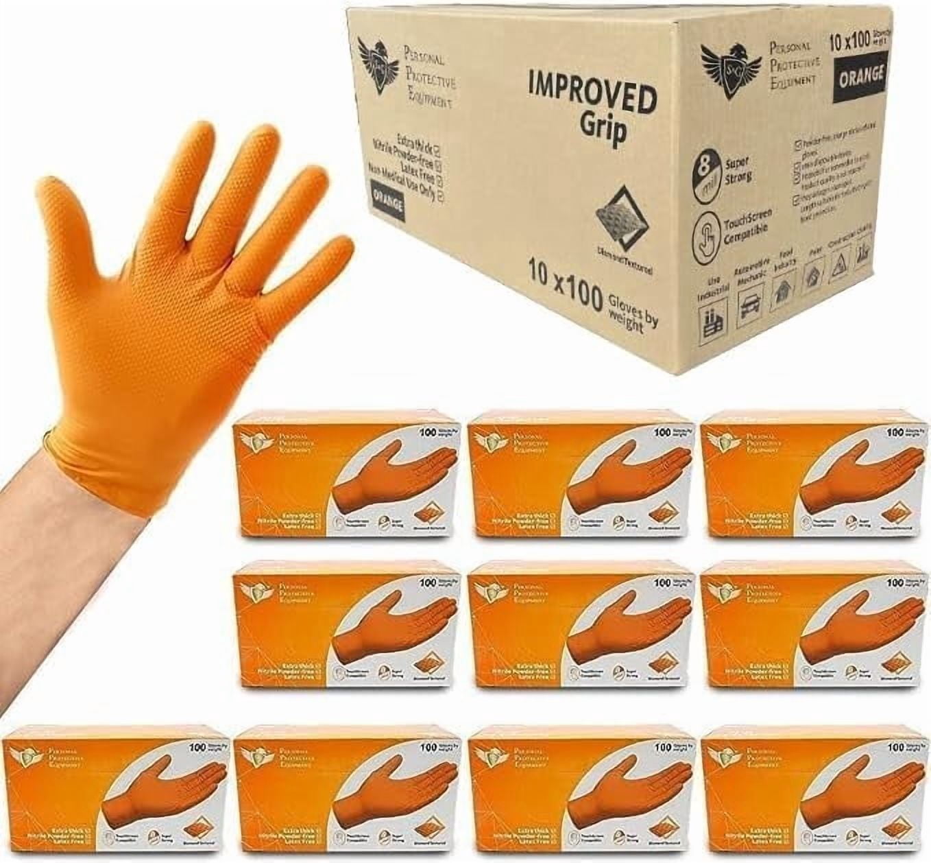 S&G Orange Nitrile Gloves Disposable Latex-Free 8Mil Thick Heavy Duty Powder-Free for Mechanics, Industrial |1000 Pcs | XL