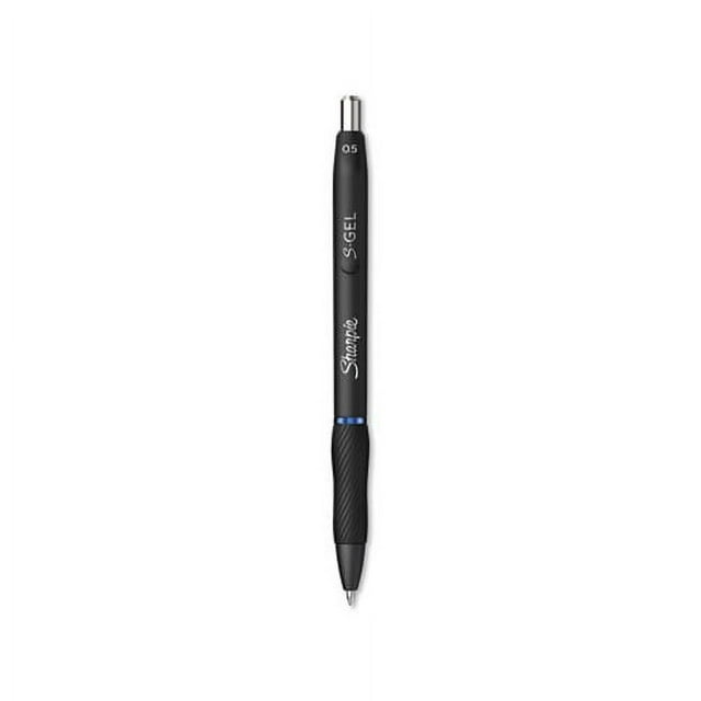 SGel Retractable Gel Pen Fine 0.5 mm, Blue Ink, Black Barrel, Dozen