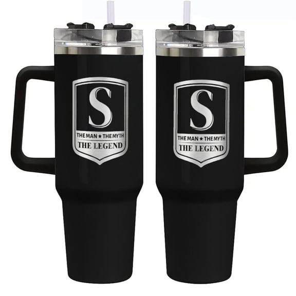 (S)Gifts for Men, Initial 40oz Tumbler with Handle And Straw, Best Father's Day Gift, Personalized Birthday Gifts for Men, Dad, Grandpa, Husband