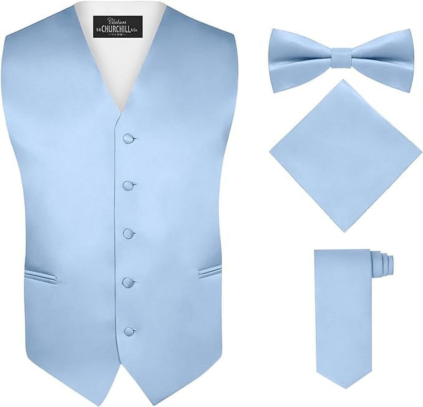 Men's Polyester White / Turquoise Satin dual colors classic Bowtie with hankie - Men's Neck Ties - Mens Dress Tie - Trendy Mens Ties