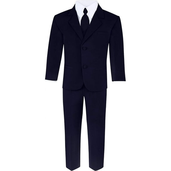 S.H. Churchill & Co 6-Piece Boy's Suit Set - Includes Suit Jacket, Dress Pants, Matching Vest, White Dress Shirt, Neck Tie & Bow Tie - Navy, 8