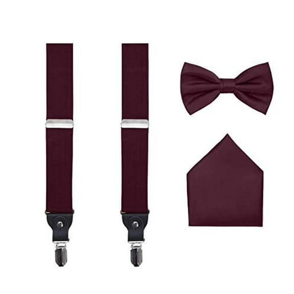 S.H. Churchill & Co. Men's 3 Piece Suspender Set - Includes Suspenders, Matching Bow Tie, Pocket Square and Gift Box