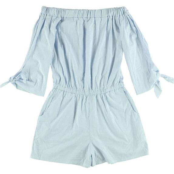 S.H.E. Womens Soul Harmony Energy Pinstripe Romper Jumpsuit, Blue, Small