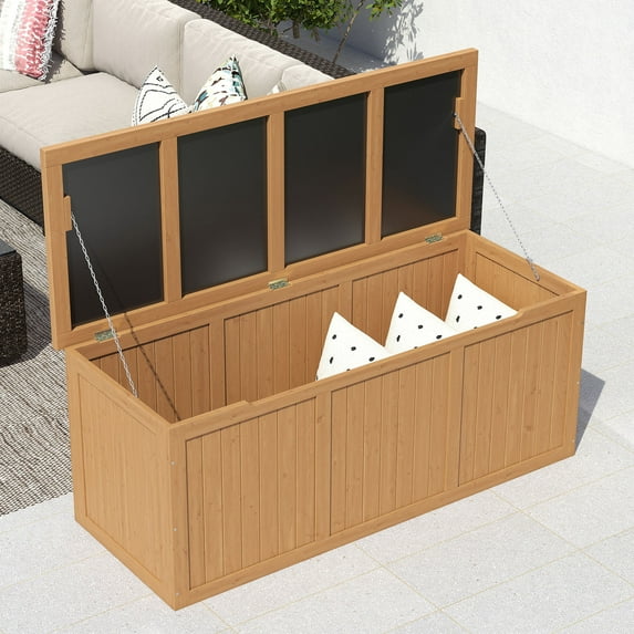 S-HOME 112 Gallon Wooden Storage Box and Table Top in Rustic Design for Patio Furniture and Garden Items