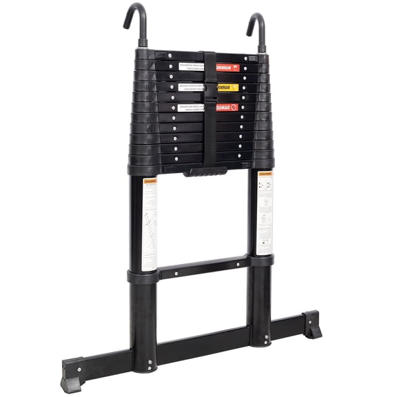 S-HOME 12.5FT Telescopic Aluminum Ladder with Stabilizer Bar & Non-Slip Feet, Portable Extension Ladder for Indoor & Outdoor Use, 330lbs Capacity