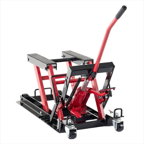 S-HOME 1500LB Hydraulic Motorcycle/ATV Lift Jack, Foot-Operated, Portable w/Wheels & Safety Locks
