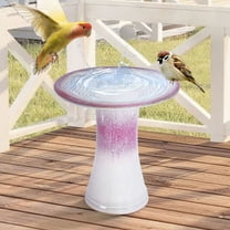 S-HOME 17" Ceramic Bird Bath for Outdoors, Elegant Pedestal Design with Swirl Pattern, White to Pink Gradient Glaze, Lightweight & Handcrafted