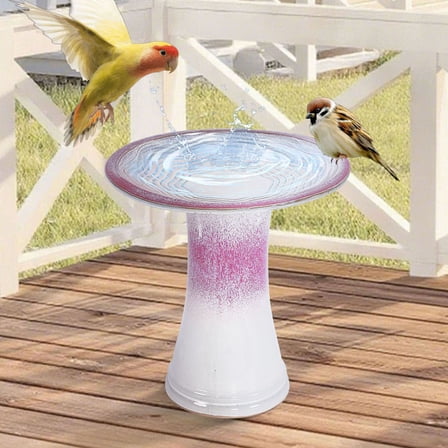 S-HOME 17" Ceramic Bird Bath for Outdoors, Elegant Pedestal Design with Swirl Pattern, White to Pink Gradient Glaze, Lightweight & Handcrafted