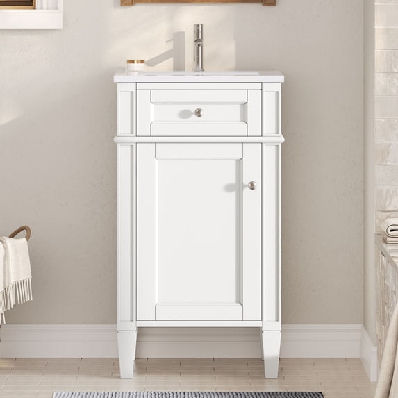 S-HOME 18-Inch Bathroom Vanity Set With Ceramic Sink And Soft Closing Door,White