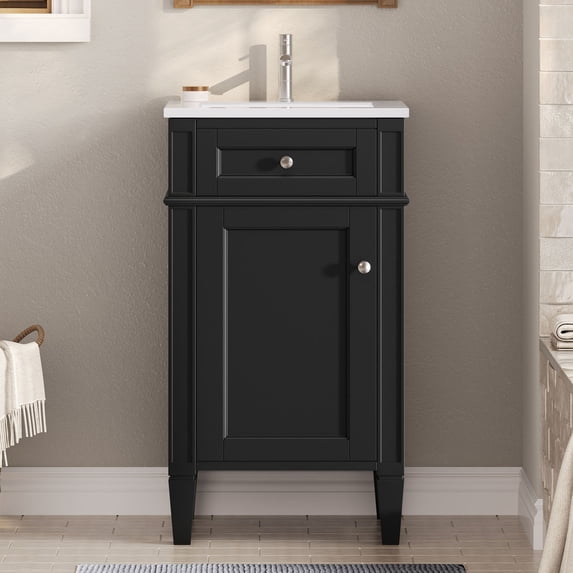 S-HOME 18-Inch Bathroom Vanity Set With Ceramic Sink And Soft Closing Door