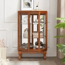 S-HOME 2-Door Curio Cabinet With Tempered Glass Doors And Adjustable Shelves In Oak Finish Perfect For Home Display
