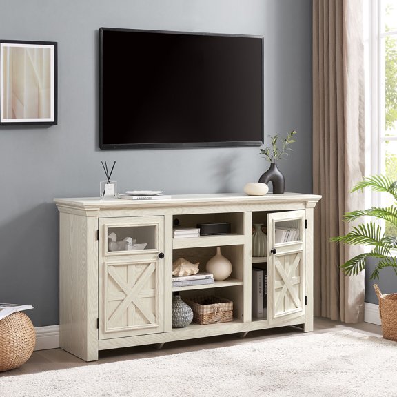S-HOME 2 Doors Farmhouse Cabinet With Barn Design 60.23 Inch Wide Media Stand For Modern Home Decor