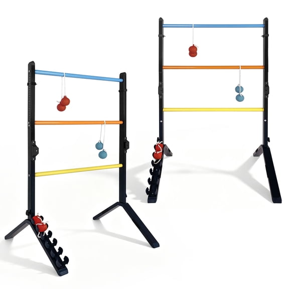 S-HOME 2 Pack Steel Ladder Toss Game Set with 6 Bolas - Assembly-Free Ladder Ball Rack and Built-In Scorekeeper for Entertaining