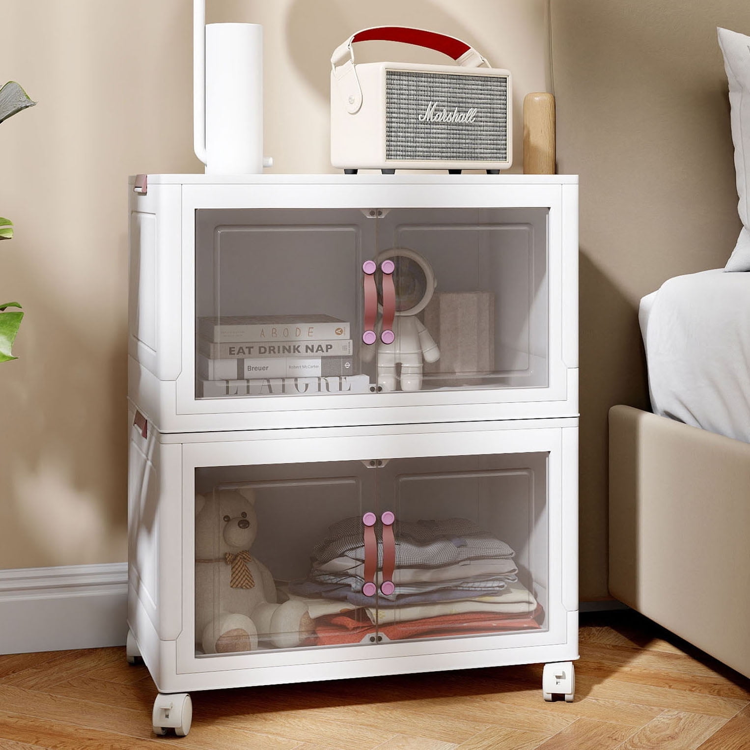 S-HOME 2-Tier Collapsible Multi-Functional Storage Cabinet, White, Non ...