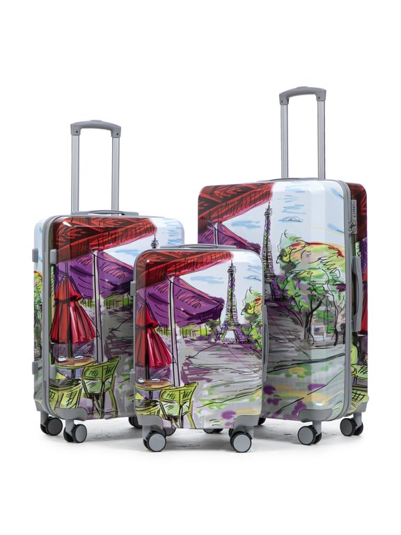 20"/24"/28" 3 pcs/set in PC Spinner Wheel Luggage, Carry on Suitcase, With Printed pattern and Combination Lock