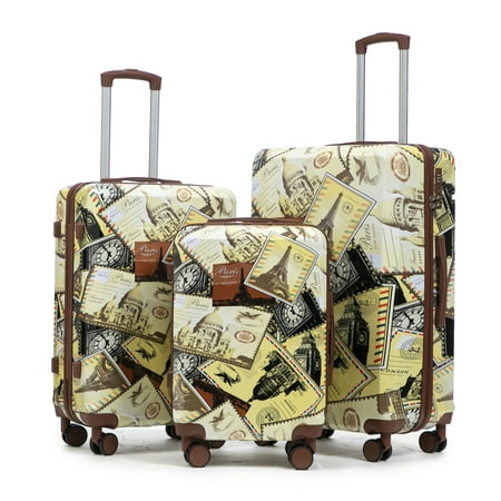 S-HOME 20"/24"/28" 3 pcs/set in PC Spinner Wheel Luggage, Carry on Suitcase, With Printed pattern and Combination Lock
