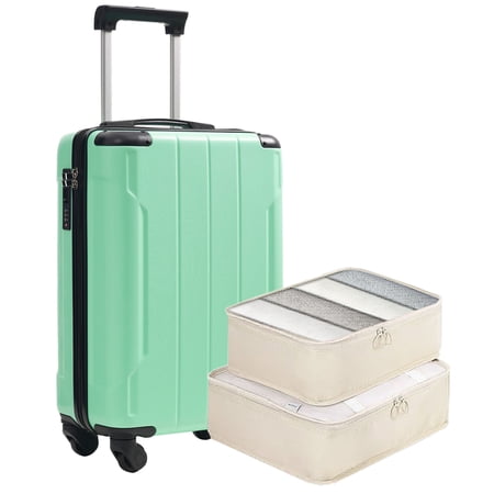 S-HOME 20-Inch Durable Hardshell Carry-On Suitcase with Lightweight ABS Material, Spinner Wheels & TSA Lock for Easy Travel,Creamy Green