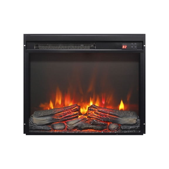 S-HOME 23 Inch Electric Fireplace Insert Featuring Realistic Flame And Log Set, Ultra Thin Design With Remote Control Timer