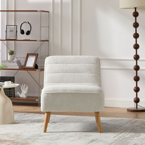 S-HOME 24.4 Inch Wide Accent Chair in Soft Chenille Fabric with Rubber Wood Legs for Reading Room and Lounge Areas