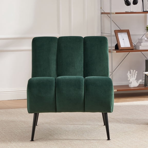S-HOME 24.4 Inch Wide Velvet Accent Chair in Beige with Durable Legs for Homes and Reading Rooms Comfort,Green