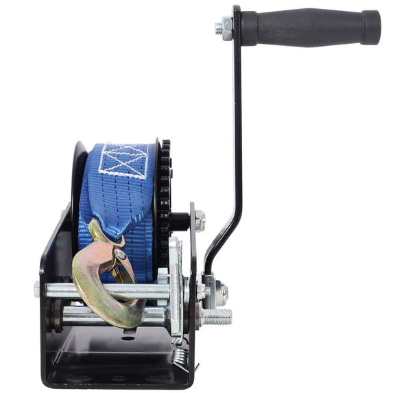 S-HOME 2500LBS Hand Winch, 32.8FT Blue Strap, Dual-Speed 4:1/2.4:1 Gear, Two-Way Ratchet for Trailer, Boat, ATV