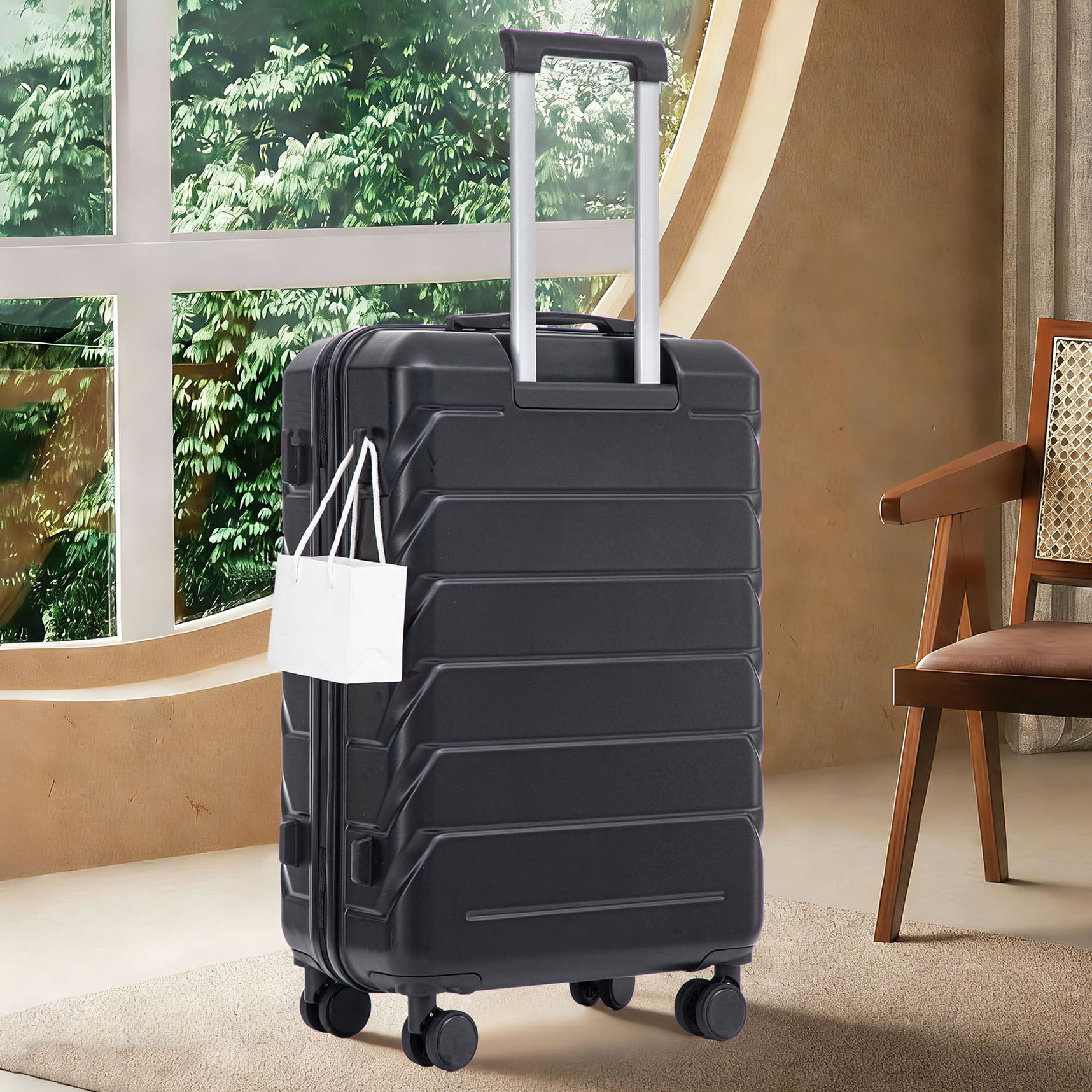 S-HOME 28 Inch Scratch Resistant ABS Hard Shell Checked Luggage With Four Multi-Directional Wheels And Combination Lock, Black