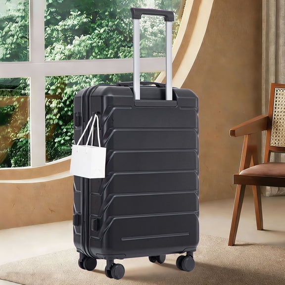 S-HOME 28 Inch Scratch Resistant ABS Hard Shell Checked Luggage With Four Multi-Directional Wheels And Combination Lock, Black