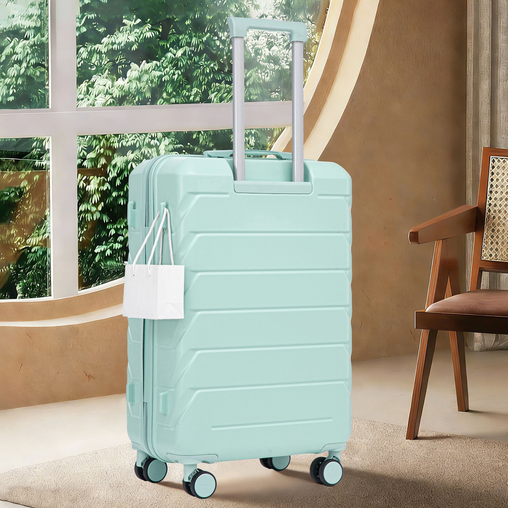 S-HOME 28 Inch Scratch Resistant ABS Hard Shell Checked Luggage With Four Multi-Directional Wheels And Combination Lock, Mint Green