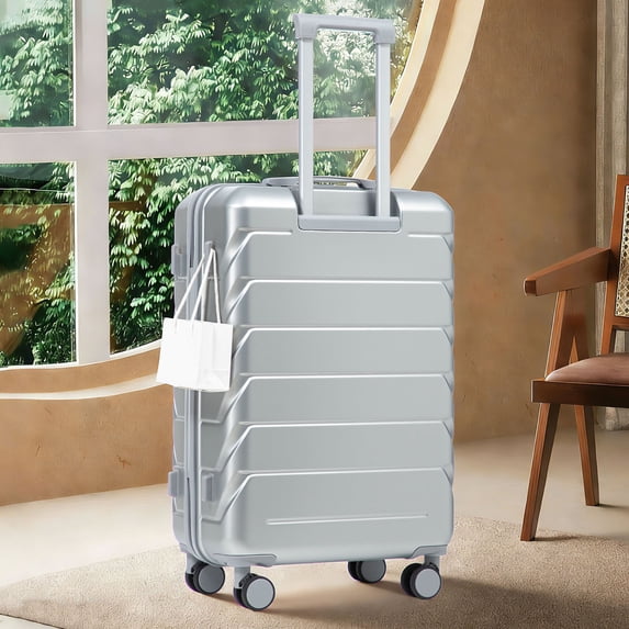 S-HOME 28 Inch Scratch Resistant ABS Hard Shell Checked Luggage With Four Multi-Directional Wheels And Combination Lock, Silver