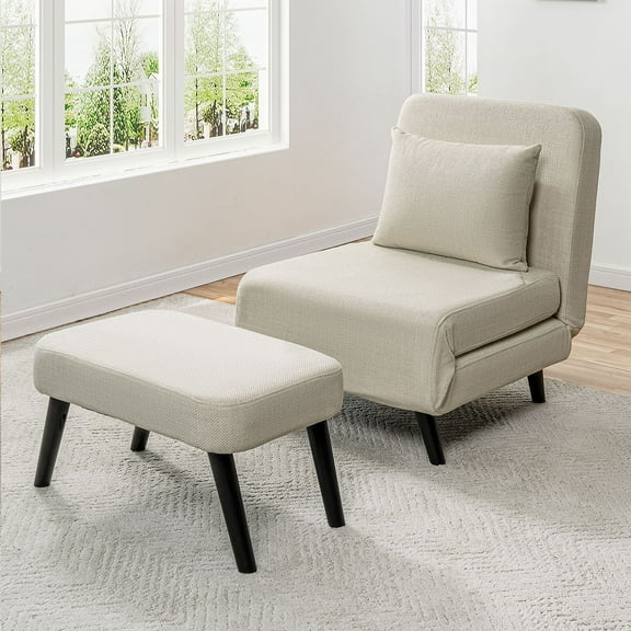 S-HOME 3 In 1 Foldable Linen Chaise Lounge With Adjustable Backrest And Footrest Perfect For Living Room And Bedroom，Beige