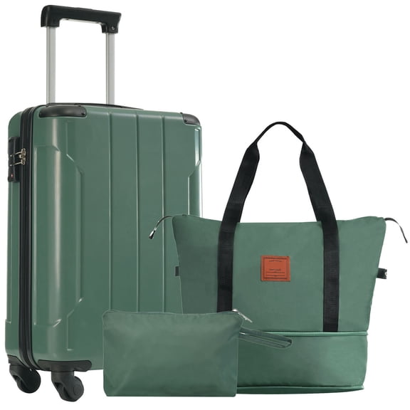S-HOME 3 Piece 20 Inch Carry On Luggage Set with Hardshell Design, for Business and Weekend Getaways, Green