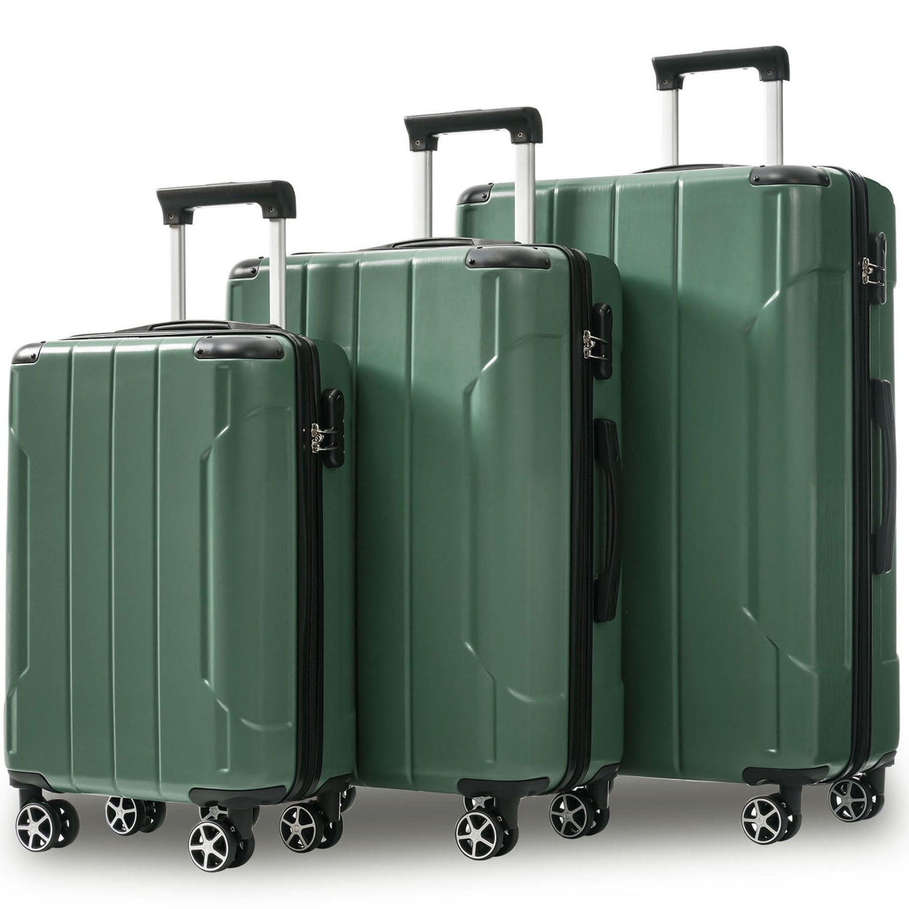 S-HOME 3 Piece Hard Shell Luggage Sets in Lightweight ABS with Double Spinner Wheels 20 24 28 Inch for Travel, Green