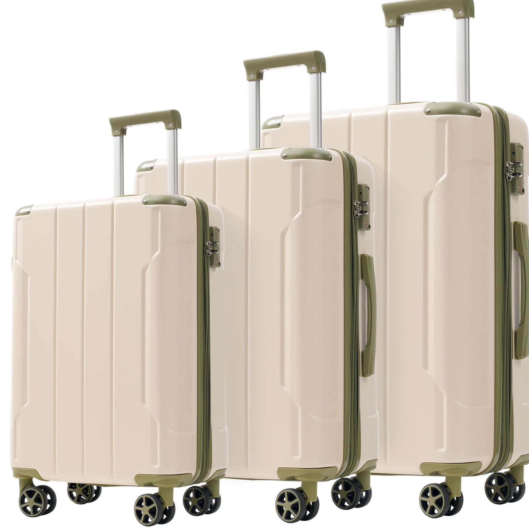 S-HOME 3 Piece Hard Shell Luggage Sets in Lightweight ABS with Double Spinner Wheels 20 24 28 Inch for Travel, White+Green