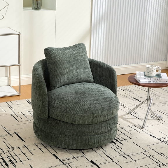S-HOME Adult Chenille Swivel Barrel Accent Chair with Pillow, Green